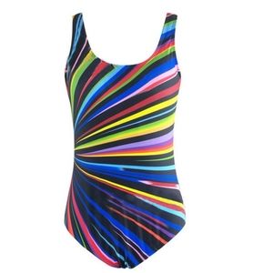 One piece swimsuit black with multi color stripes Sz XXL